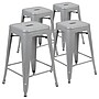 Flash Furniture Cierra Industrial Metal Stackable Counter-Height Bar Stool without Back, Silver, 4-Pieces/Pack (4ET3132024SVR)~#|#~sp152793875_sc7