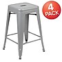 Flash Furniture Cierra Industrial Metal Stackable Counter-Height Bar Stool without Back, Silver, 4-Pieces/Pack (4ET3132024SVR)~#|#~sp152793882_sc7