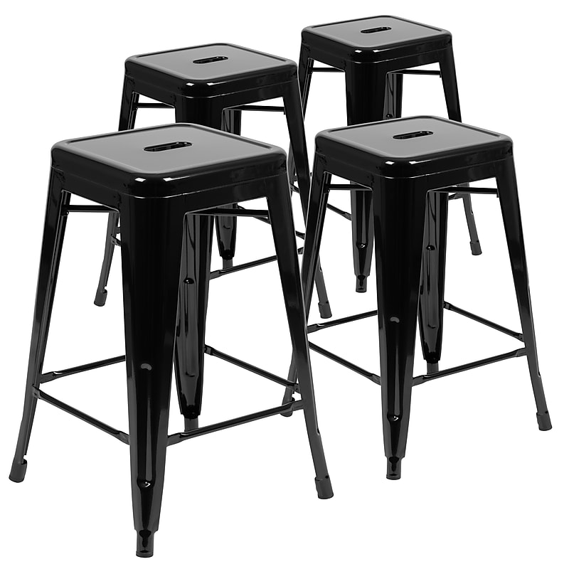 Flash Furniture Cierra Industrial Metal Stackable Counter-Height Bar Stool without Back, Black, 4-Pieces/Pack (4ET3132024BKR) image 1
