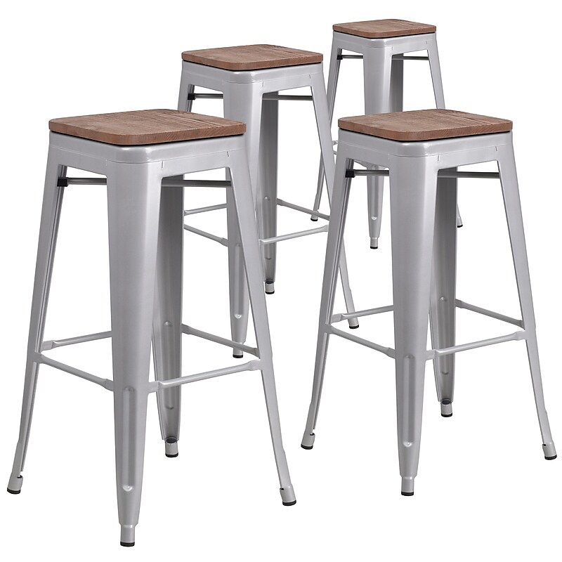 Flash Furniture Lily Industrial Metal Barstool without Back, Silver, 4-Pieces/Pack (4CH3132030SILW) image 1