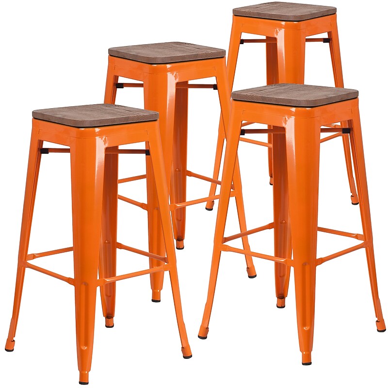 Flash Furniture Lily Industrial Metal Barstool without Back, Orange, 4-Pieces/Pack (4CH3132030ORW) image 1