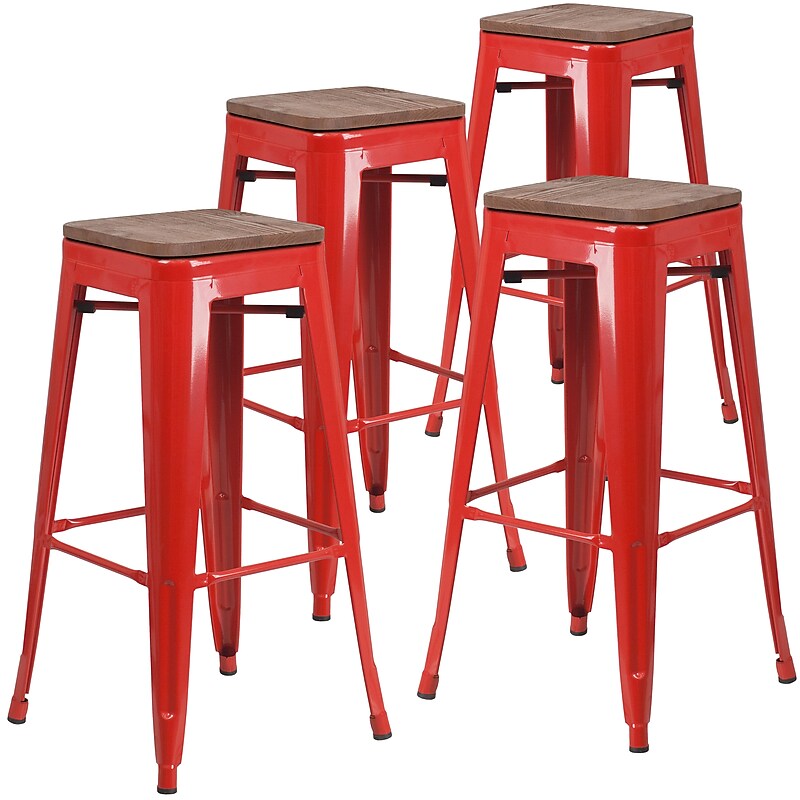 Flash Furniture Lily Industrial Metal Barstool without Back, Red, 4-Pieces/Pack (4CH3132030REDW) image 1