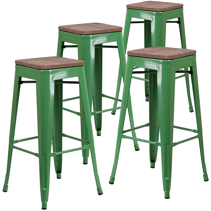 Flash Furniture Lily Industrial Metal Barstool without Back, Green, 4-Pieces/Pack (4CH3132030GNW) image 1