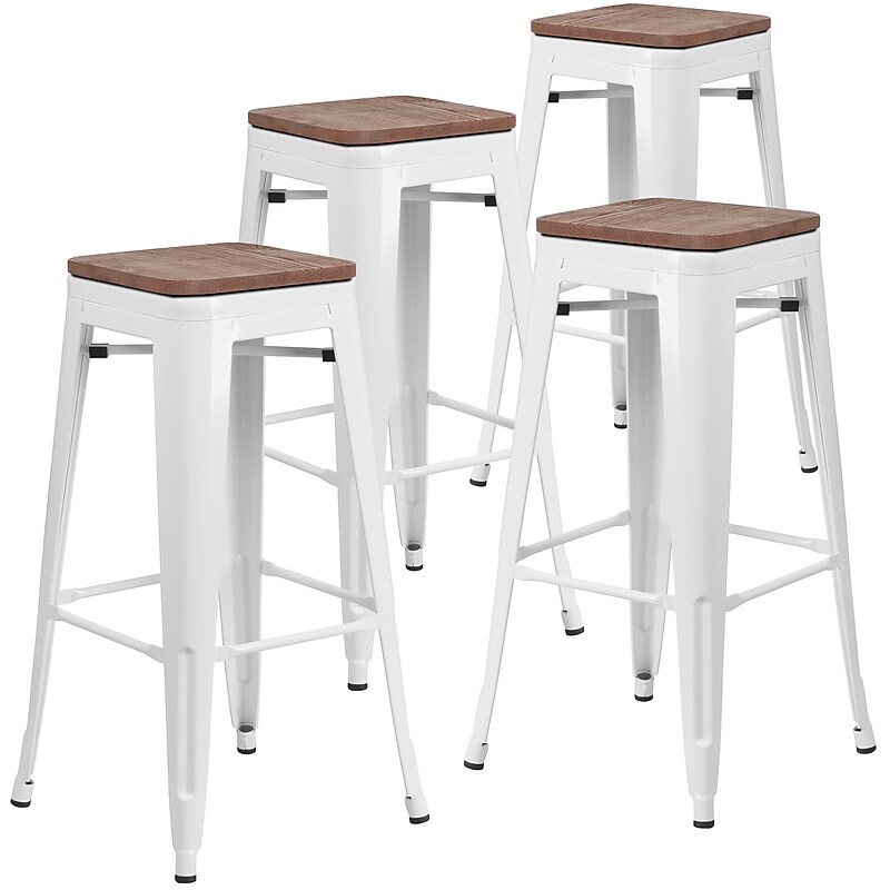 Flash Furniture Lily Industrial Metal Barstool without Back, White, 4-Pieces/Pack (4CH3132030WHW) image 1