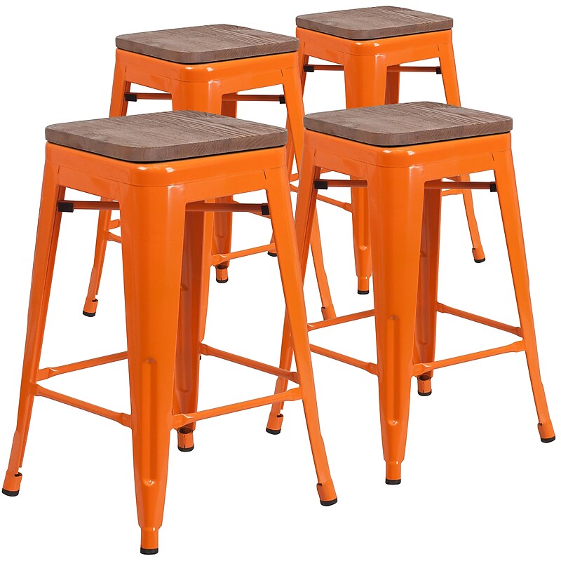 Flash Furniture Lily Industrial Metal Counter Height Stool without Back, Orange, 4-Pieces/Pack (4CH3132024ORW) image 1