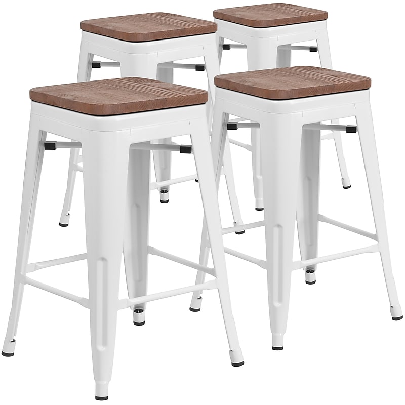 Flash Furniture Lily Industrial Metal Counter Height Stool without Back, White, 4-Pieces/Pack (4CH3132024WHW) image 1