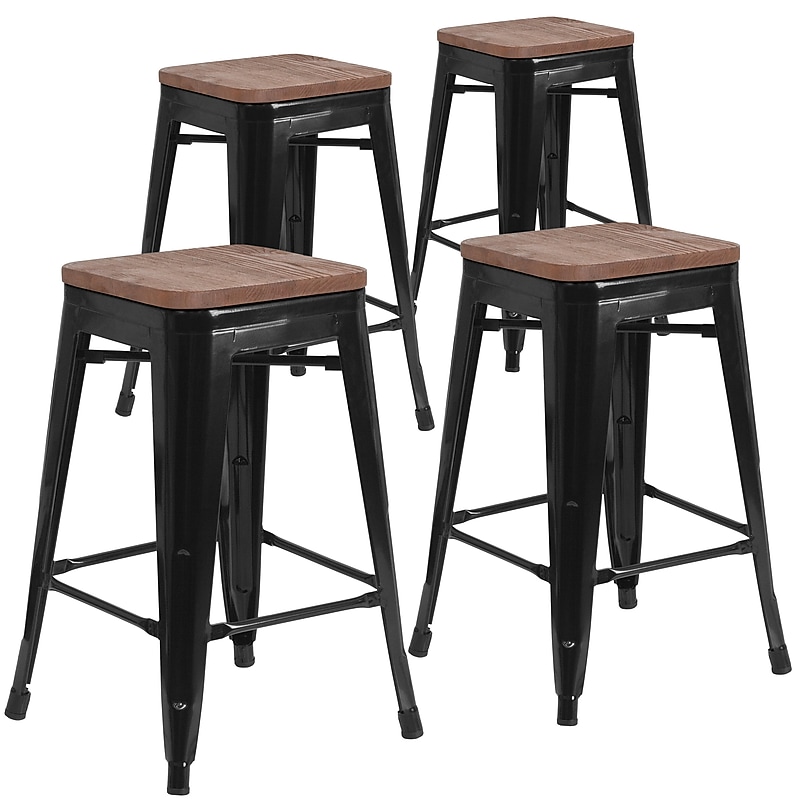 Flash Furniture Lily Industrial Metal Counter Height Stool without Back, Black, 4-Pieces/Pack (4CH3132024BKW) image 1
