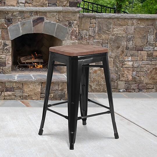 Flash Furniture Lily Industrial Metal Counter Height Stool without Back, Black, 4-Pieces/Pack (4CH3132024BKW)~#|#~sp152794224_sc7