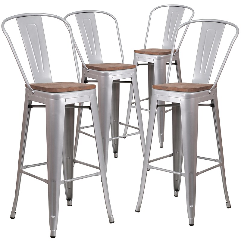 Flash Furniture Lily Contemporary Metal Vertical Back Barstool, Silver, 4-Pieces/Pack (4CH3132030GBSLW) image 1