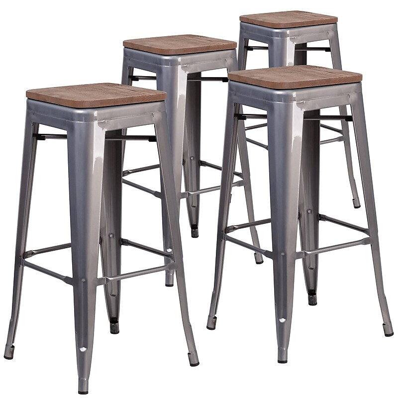 Flash Furniture Lincoln Contemporary Metal Barstool without Back, Clear Coat, 4-Pieces/Pack (4XUDGTP000430W) image 1