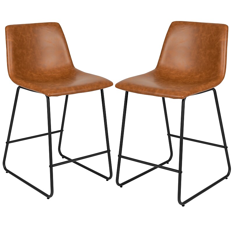 Flash Furniture LeatherSoft Counter Height Stools, Light Brown, 2-Pieces (2ETER1834524LB) image 1