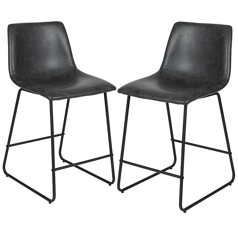 Flash Furniture LeatherSoft Counter Height Stools, Gray, 2-Pieces (2ETER1834524GY) image 1