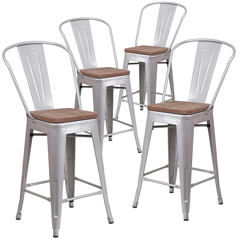 Flash Furniture Lily Contemporary Metal Vertical Back Counter Height Stool, Silver, 4-Pieces/Pack (4CH3132024GBSLW) image 1