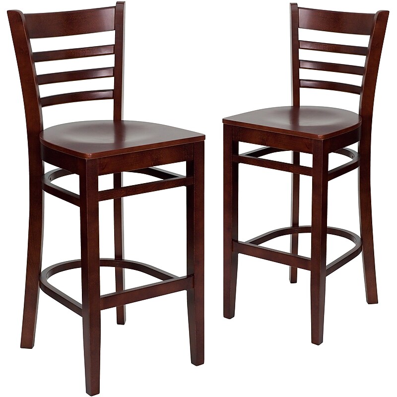 Flash Furniture HERCULES Series Traditional Wood Ladder Back Restaurant Barstool, Mahogany, 2-Pieces/Pack (2XUW05BLADMAH) image 1