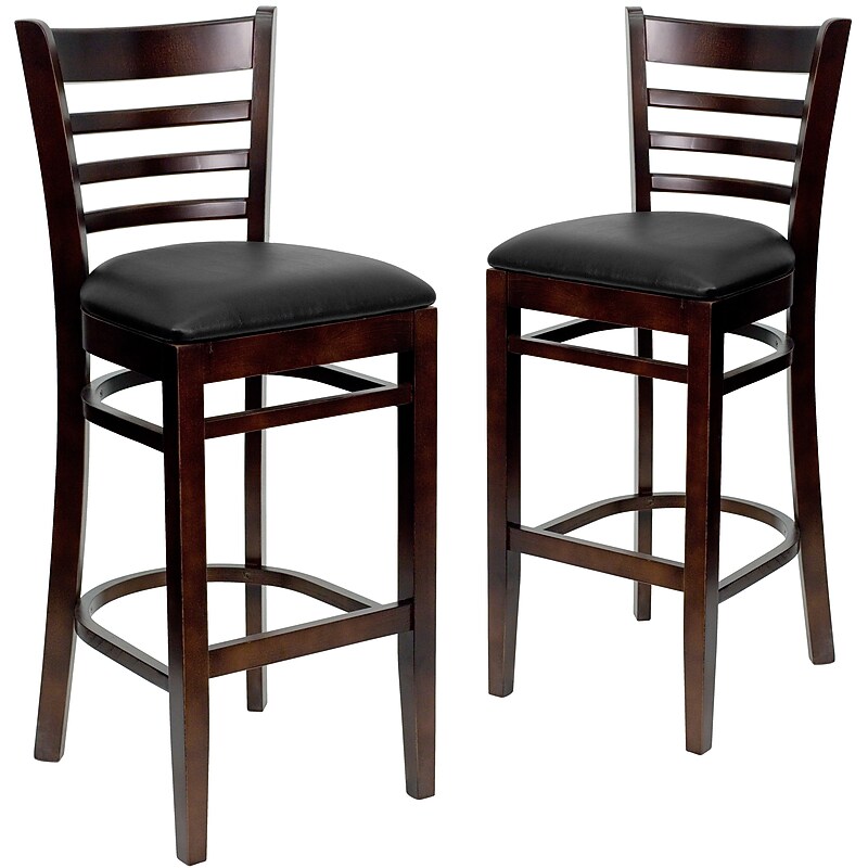 Flash Furniture HERCULES Series Traditional Wood Ladder Back Restaurant Barstool, Walnut/Black, 2-Pieces/Pack (2XUW05BLADWABKV) image 1