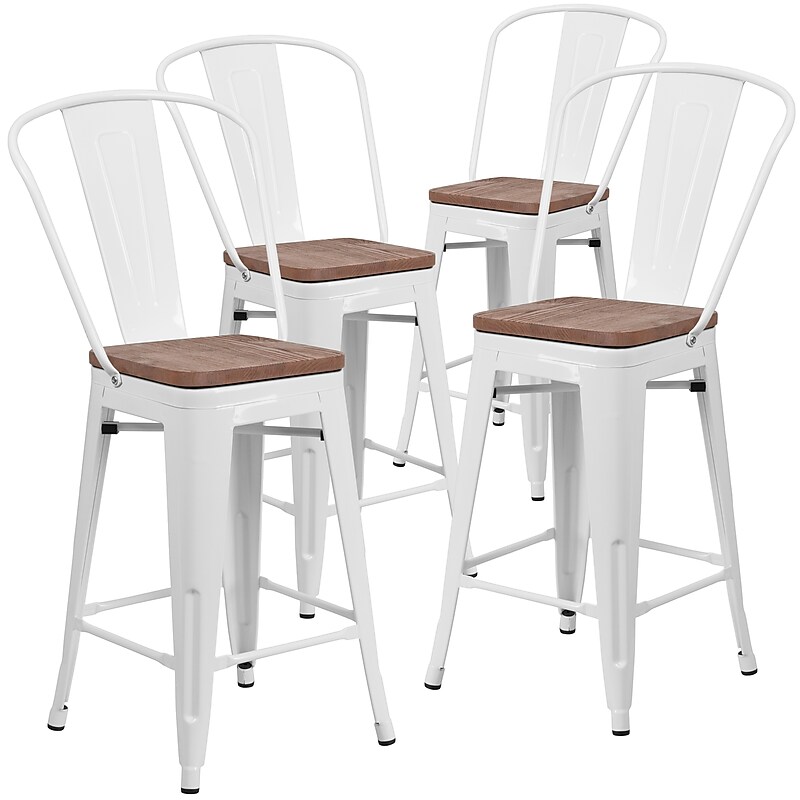 Flash Furniture Lily Contemporary Metal Vertical Back Counter Height Stool, White, 4-Pieces/Pack (4CH3132024GBWHW) image 1