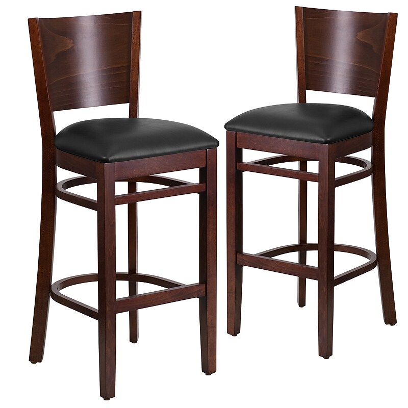 Flash Furniture Lacey Series Traditional Wood Full Back Restaurant Barstool, Walnut/Black, 2-Pieces/Pack (2XUDGW094BWABKV) image 1