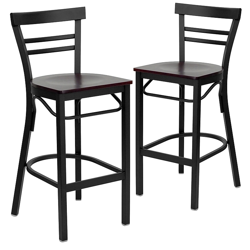 Flash Furniture HERCULES Traditional Metal Two-Slat Ladder Back Barstool, Black/Mahogany, 2-Pieces/Pack (2XU6R9BLADBMAW) image 1