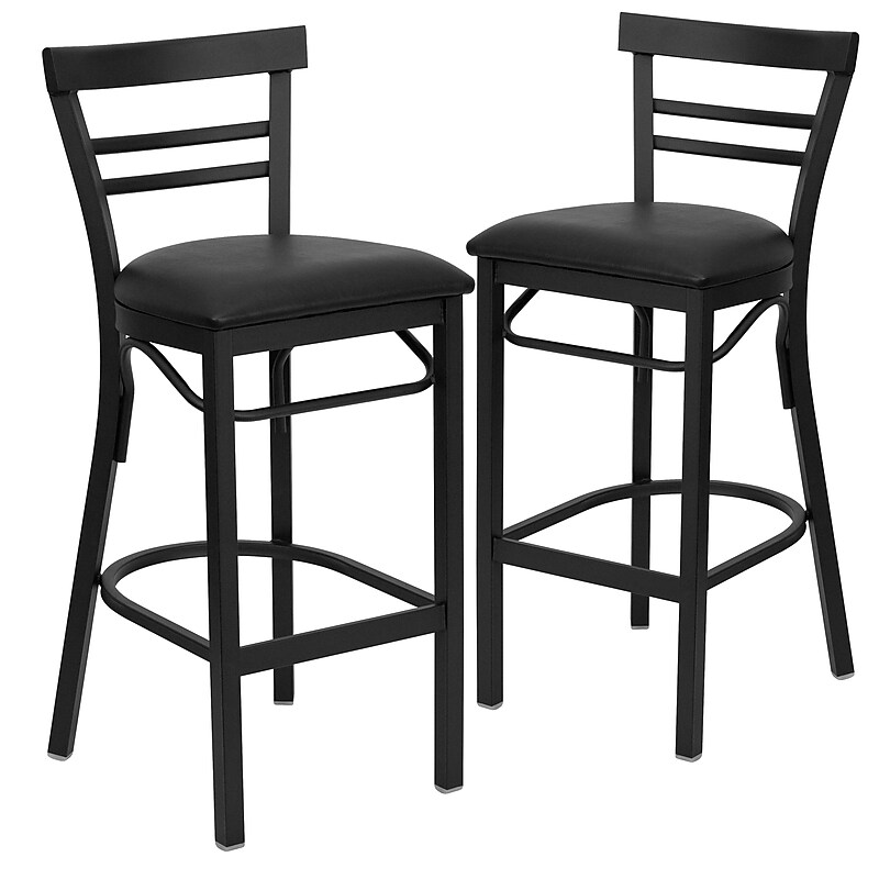 Flash Furniture HERCULES Traditional Metal Two-Slat Ladder Back Restaurant Barstool, Black, 2-Pieces/Pack (2XU6R9BLADBBKV) image 1