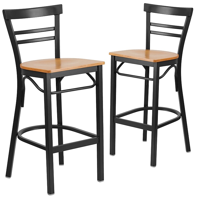 Flash Furniture HERCULES Traditional Metal Two-Slat Ladder Back Barstool, Black/Natural Wood, 2-Pieces/Pack (2XU6R9BLADBARNW) image 1