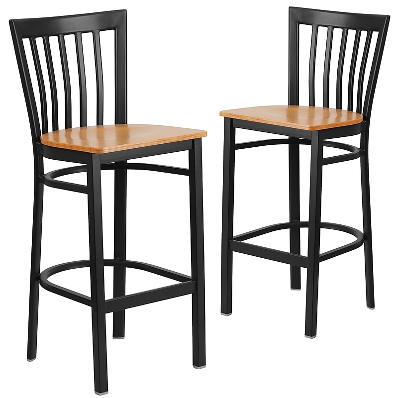 Flash Furniture HERCULES Traditional Metal School House Back Barstool, Black/Natural Wood, 2-Pieces/Pack (2XU6R8BSCHBARNW) image 1