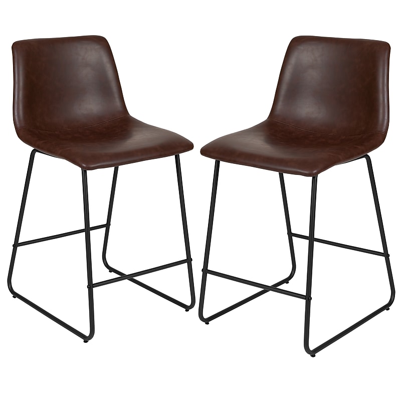Flash Furniture LeatherSoft Counter Height Stools, Dark Brown, 2-Pieces (2ETER1834524DB) image 1