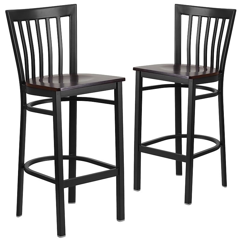 Flash Furniture HERCULES Traditional Metal School House Back Restaurant Barstool, Black/Walnut, 2-Pieces/Pack (2XU6R8BSCHBARWW) image 1
