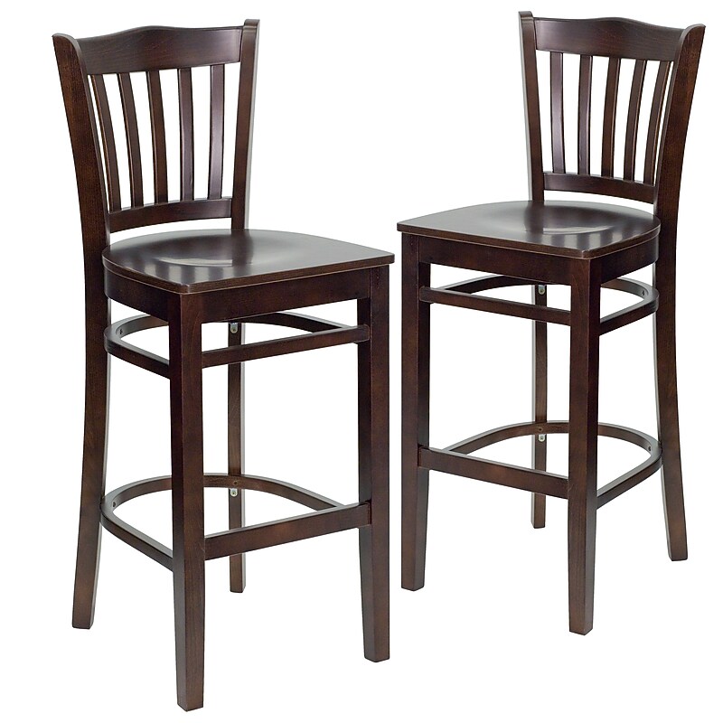 Flash Furniture HERCULES Series Traditional Wood Vertical Slat Back Restaurant Barstool, Walnut, 2-Pieces/Pack (2XUW08BVRTWAL) image 1