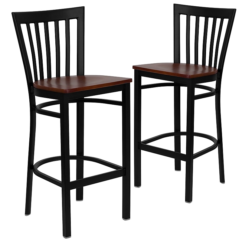 Flash Furniture HERCULES Traditional Metal School House Back Restaurant Barstool, Black/Cherry, 2-Pieces/Pack (2XU6R8BSCHBCHW) image 1