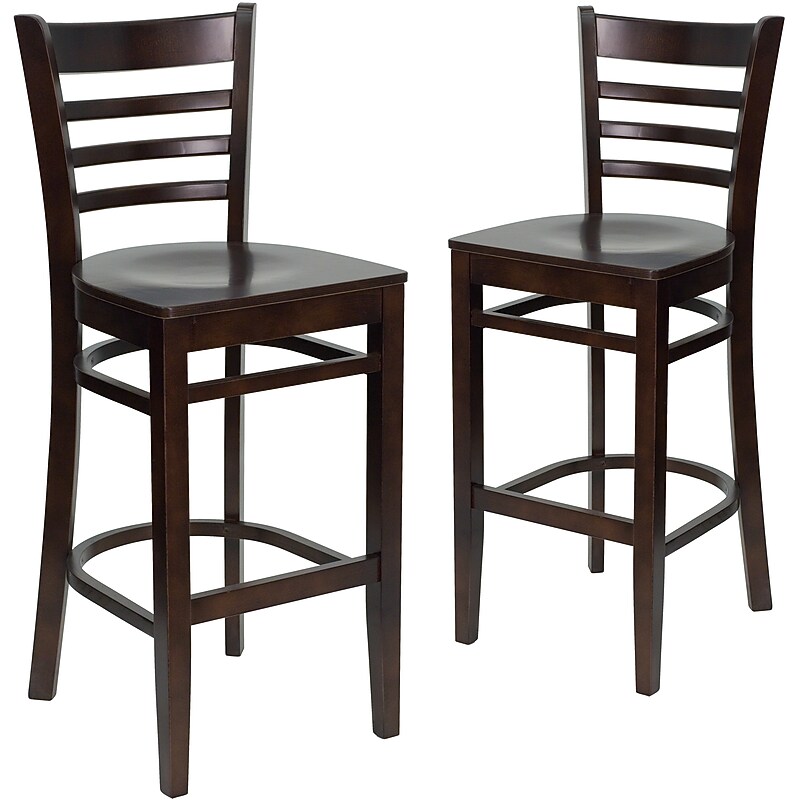 Flash Furniture HERCULES Series Traditional Wood Ladder Back Restaurant Barstool, Walnut, 2-Pieces/Pack (2XUW05BLADWAL) image 1