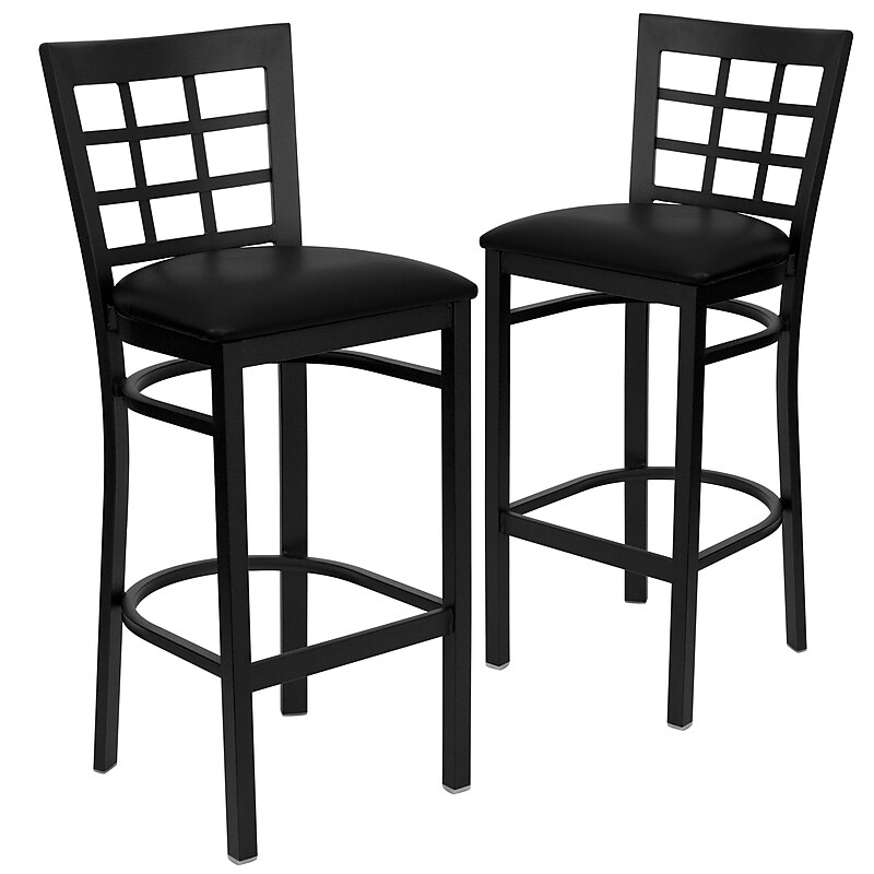 Flash Furniture HERCULES Series Traditional Metal Window Back Restaurant Barstool, Black, 2-Pieces/Pack (2XU6R7BWINBBKV) image 1