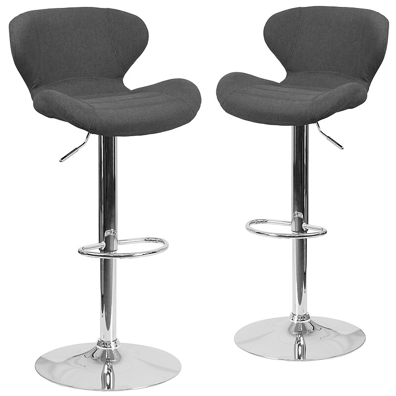 Flash Furniture Contemporary Fabric Barstool, Charcoal, 2-Pieces (2CH321BKFAB) image 1