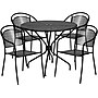 Flash Furniture Oia Indoor-Outdoor 35.25" Round Steel Patio Table Set with 4 Round Back Chairs, Black (CO35BK03CHR4BK)~#|#~sp152798125_sc7