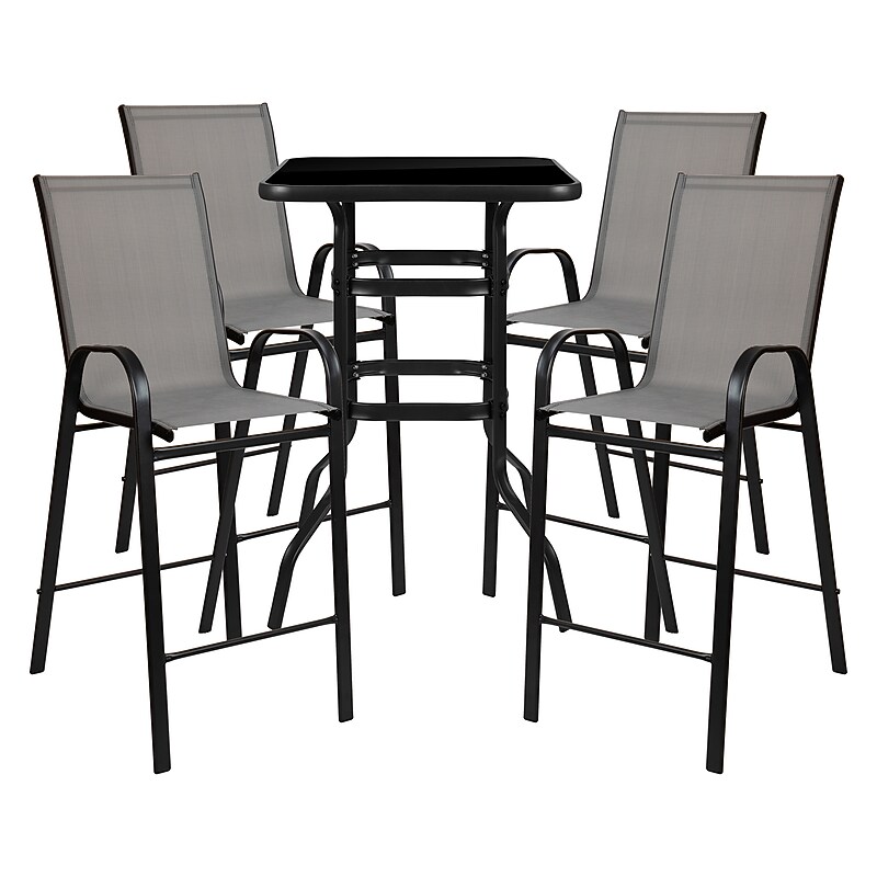 Flash Furniture Brazos Outdoor Dining Set with Bar Table and 4 All-Weather Patio Stools, Gray (TLH073H092H4GR) image 1