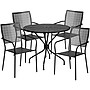 Flash Furniture Oia Indoor-Outdoor 35.25" Round Steel Patio Table Set with 4 Square Back Chairs, Black (CO35BK02CHR4BK)~#|#~sp152798252_sc7