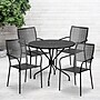 Flash Furniture Oia Indoor-Outdoor 35.25" Round Steel Patio Table Set with 4 Square Back Chairs, Black (CO35BK02CHR4BK)~#|#~sp152798253_sc7
