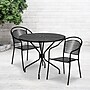 Flash Furniture Oia Indoor-Outdoor 35.25" Round Steel Patio Table Set with 2 Round Back Chairs, Black (CO35BK03CHR2BK)~#|#~sp152798258_sc7