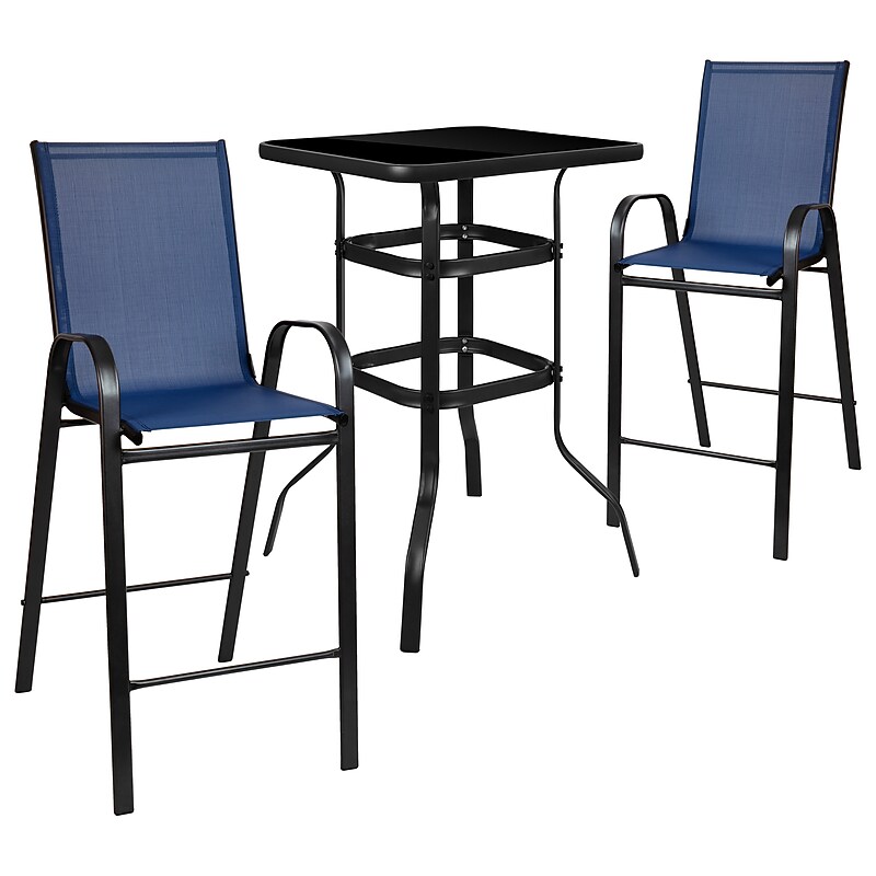 Flash Furniture Brazos Outdoor Dining Set with Bar Table and 2 All-Weather Patio Stools, Navy (TLH073H092HNV) image 1