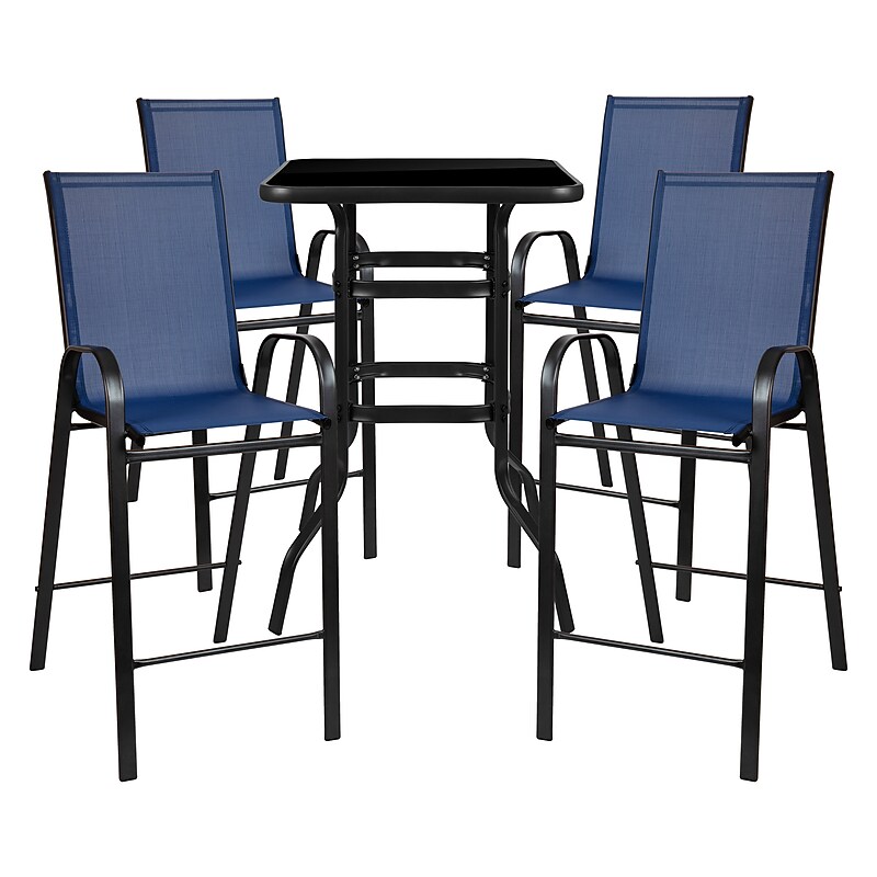 Flash Furniture Brazos Outdoor Dining Set with Bar Table and 4 All-Weather Patio Stools, Navy (TLH073H092H4NV) image 1