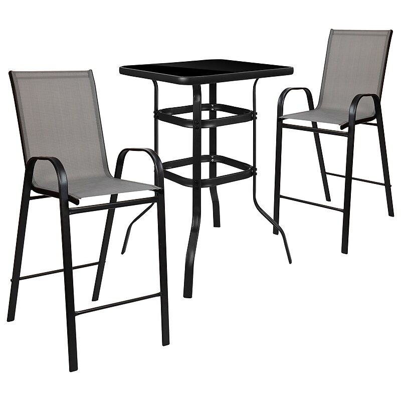 Flash Furniture Brazos Outdoor Dining Set with Bar Table and 2 All-Weather Patio Stools, Gray (TLH073H092HGR) image 1