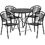 Flash Furniture Oia Indoor-Outdoor 30" Round Steel Folding Patio Table Set with 4 Round Back Chairs, Black (CO30BKF03CHR4BK)~#|#~sp152798441_sc7