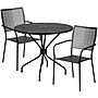Flash Furniture Oia Indoor-Outdoor 35.25" Round Steel Patio Table Set with 2 Square Back Chairs, Black (CO35BK02CHR2BK)~#|#~sp152798453_sc7