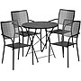 Flash Furniture Oia Indoor-Outdoor 30" Round Steel Folding Patio Table Set with 4 Square Back Chairs, Black (CO30BKF02CHR4BK)~#|#~sp152798484_sc7