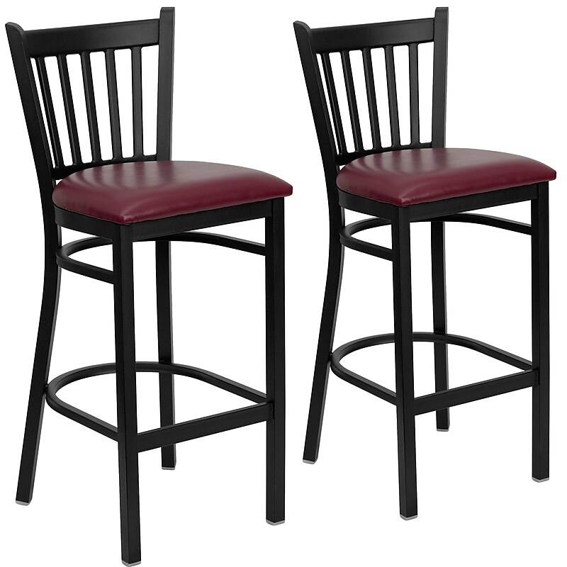 Flash Furniture HERCULES Traditional Metal Vertical Back Restaurant Barstool, Black/Burgundy, 2-Pieces/Pack (2XUDG6R6BVTBGV) image 1