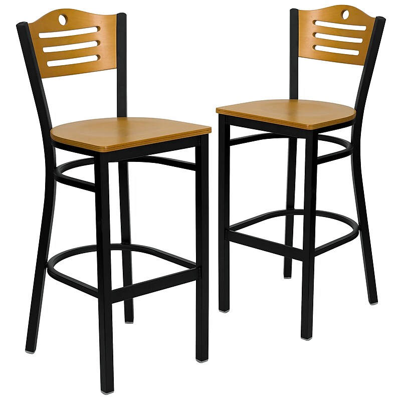 Flash Furniture HERCULES Traditional Metal Slat Back Restaurant Barstool, Black/Natural Wood, 2-Pieces/Pack (2XU6H3BSLTBRNAW) image 1