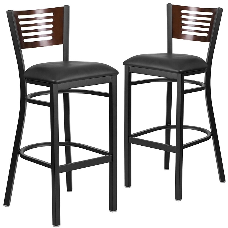 Flash Furniture HERCULES Series Traditional Metal Slat Back Restaurant Barstool, Black/Walnut, 2-Pieces/Pack (2XUDG6H1BWALBKV) image 1