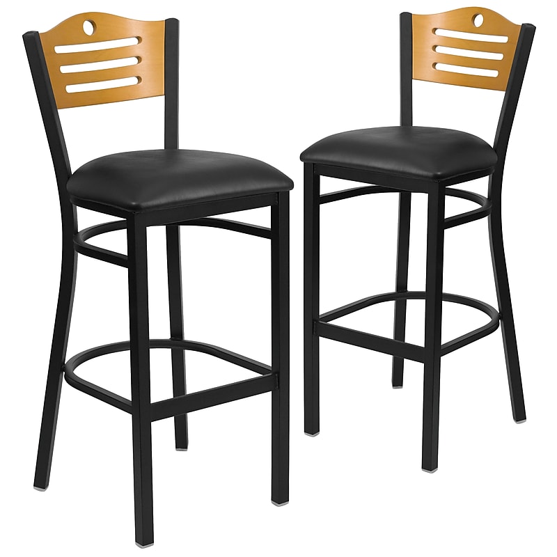 Flash Furniture HERCULES Traditional Metal Slat Back Restaurant Barstool, Black/Natural Wood, 2-Pieces/Pack (2XU6H3BSLTBBKV) image 1