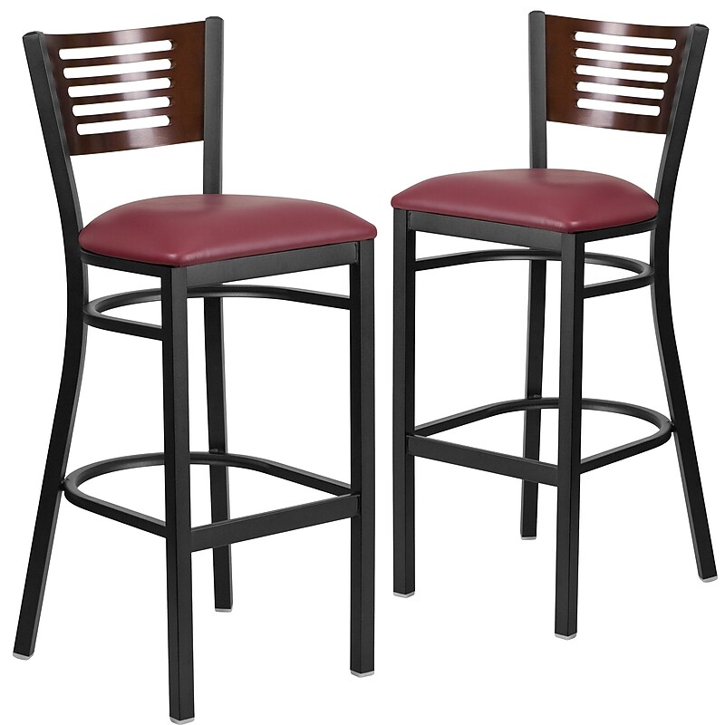 Flash Furniture HERCULES Traditional Metal Slat Back Restaurant Barstool, Black/Walnut/Burgundy, 2-Pieces/Pack (2XUDG6H1BWALBGV) image 1