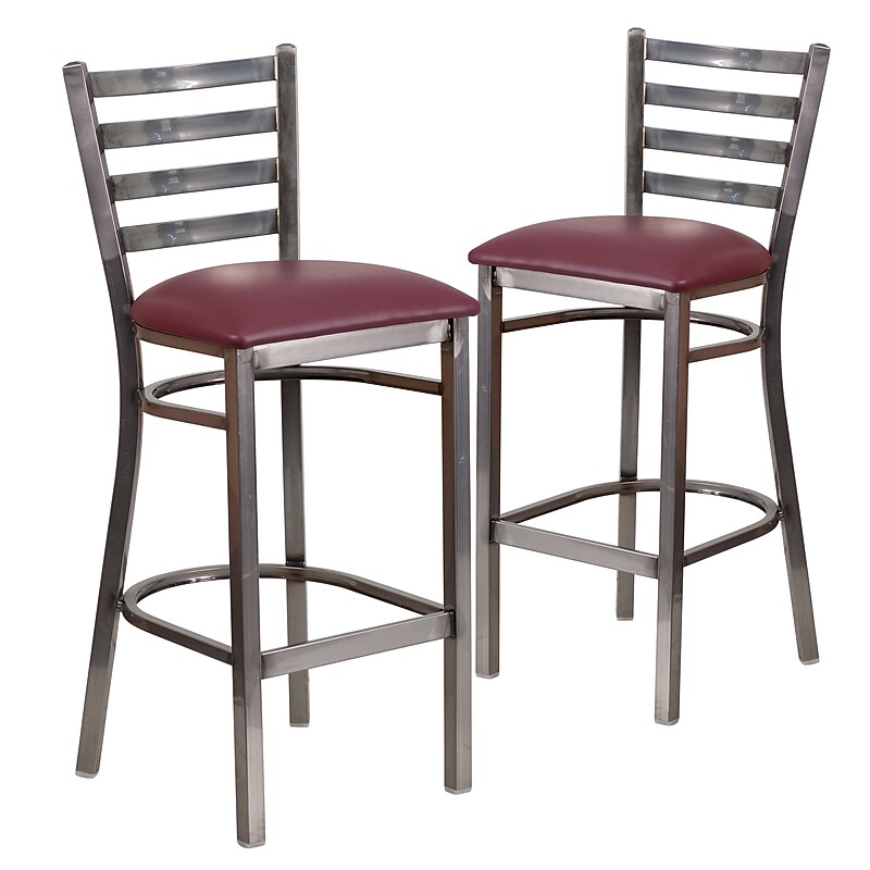 Flash Furniture HERCULES Traditional Metal Ladder Back Restaurant Barstool, Clear Coat/Burgundy, 2-Pieces/Pack (2XUDG697CBARBRV) image 1