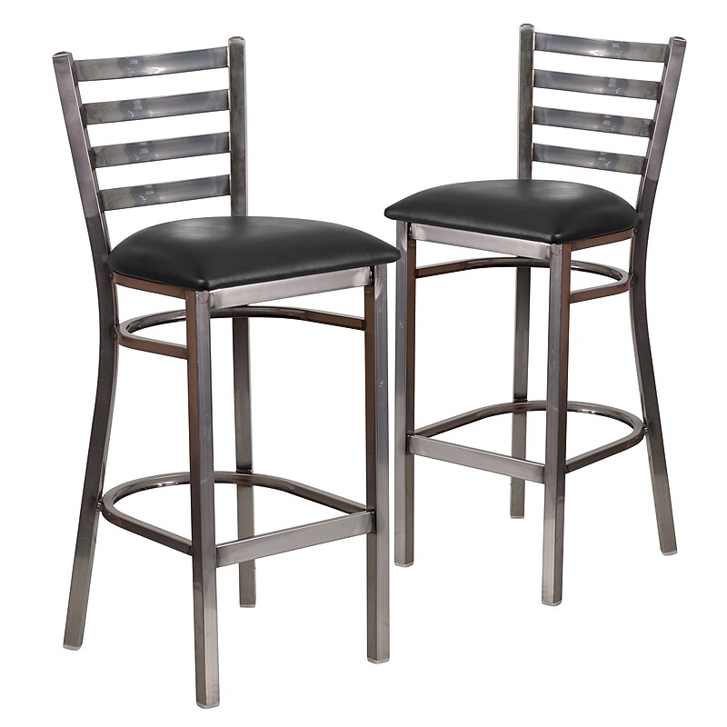 Flash Furniture HERCULES Traditional Metal Ladder Back Restaurant Barstool, Clear Coat/Black, 2-Pieces/Pack (2XUDG697CBARBKV) image 1
